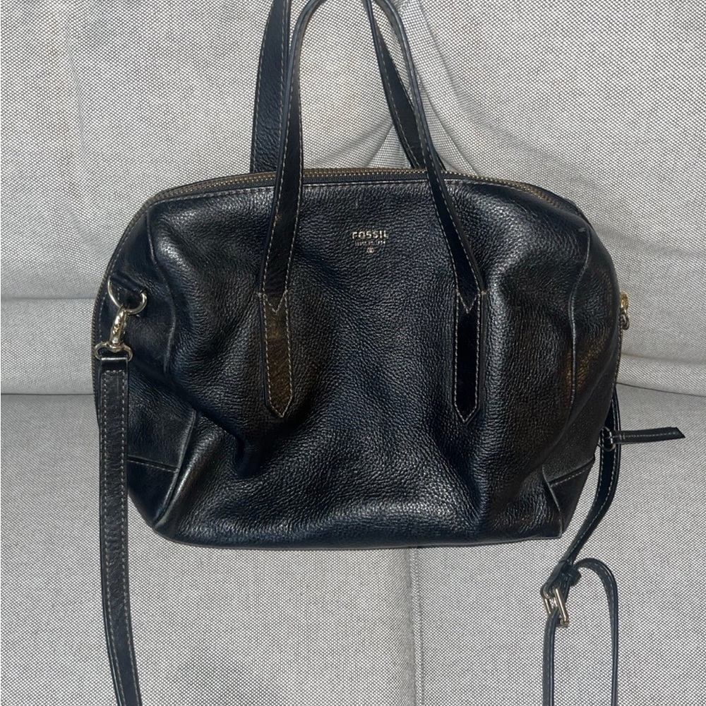 Fossil Black Pebbled Leather Dome Satchel